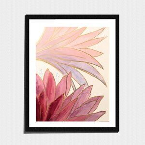 Art Print, Contemporary Pink & Gold Flower Petals Painting